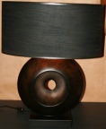 Contemporary circular wood base table lamp