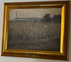 Signed "S. S. T." (bottom left of painting) oil on board landscape with pre-1956 brass plaque by American artist Stephen Seymour Thomas. Thomas (1868-1956) was born in Texas and started painting at age fifteen. He was known for his portraiture as well as 