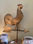 Beautifully detailed antique rooster weathervane in an early gilded finish has proudly stood the test of time. This would make a perfectly handsome adornment for your summer home or for your chicken coop. Measures 30" x 24".