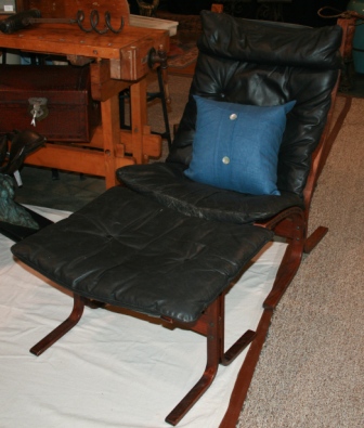 Black Leather Mid-Century Recliner & Ottoman.JPG
